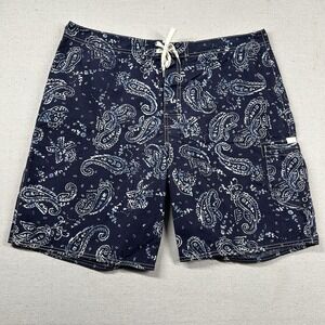 Polo Ralph Lauren Board Shorts Mens 36 Paisley Navy Blue 9" Inseam‎ Linerless